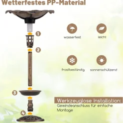Vogeltränke mit Solarleuchte Blumentopf Vogelfutterhaus & Ständer Vogelfutterstation Retro Ø43 x 76cm Bronze