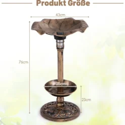 Vogeltränke mit Solarleuchte Blumentopf Vogelfutterhaus & Ständer Vogelfutterstation Retro Ø43 x 76cm Bronze
