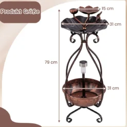 Vogeltränke mit Solarleuchte Vogelbad Futterspender Blumentopf mit dekorativen Lotus & Blättern Bronze