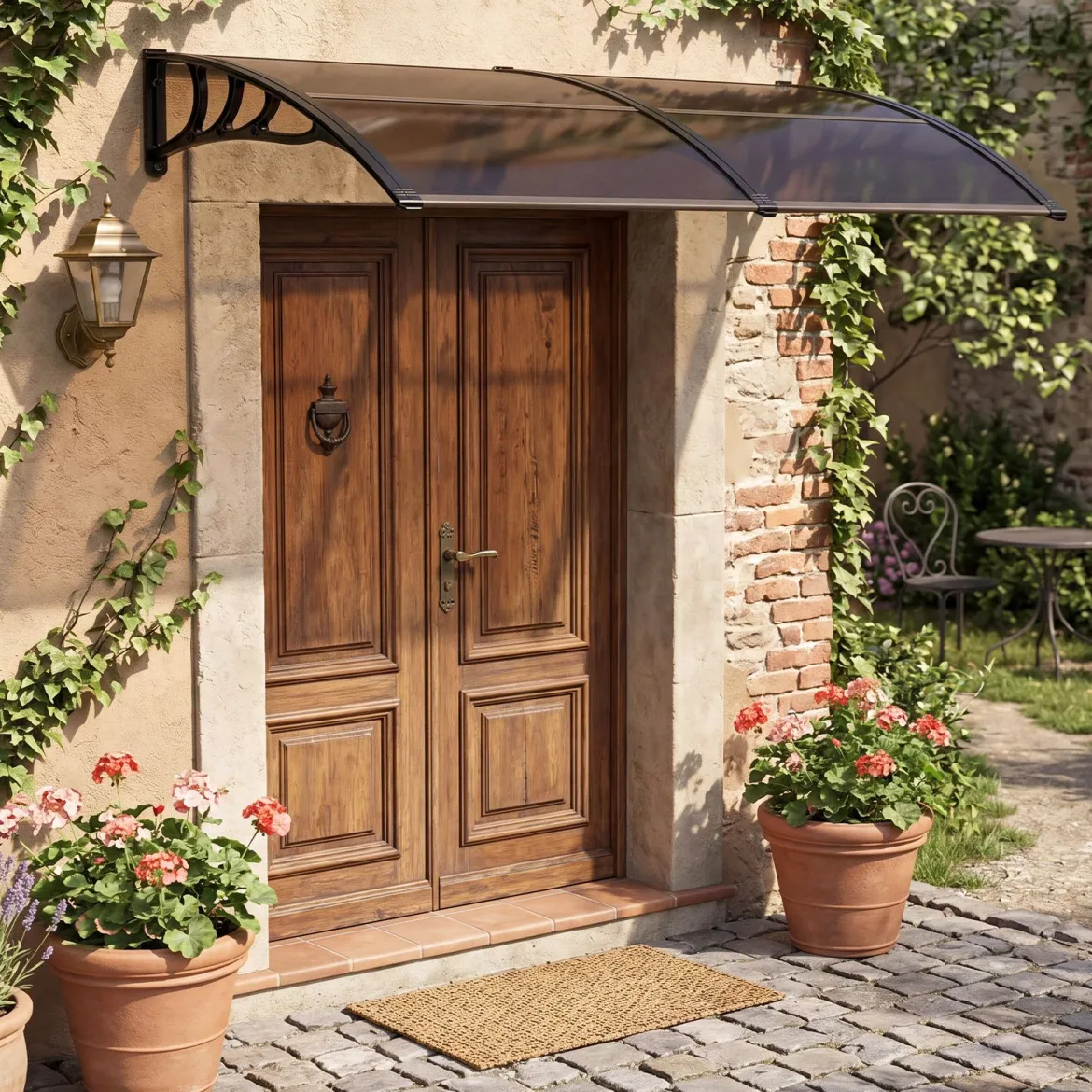 Vordach für Haustür Türvordach aus Polycarbonat mit Aluminiumstangen & PP-Halterung 197x89 cm
