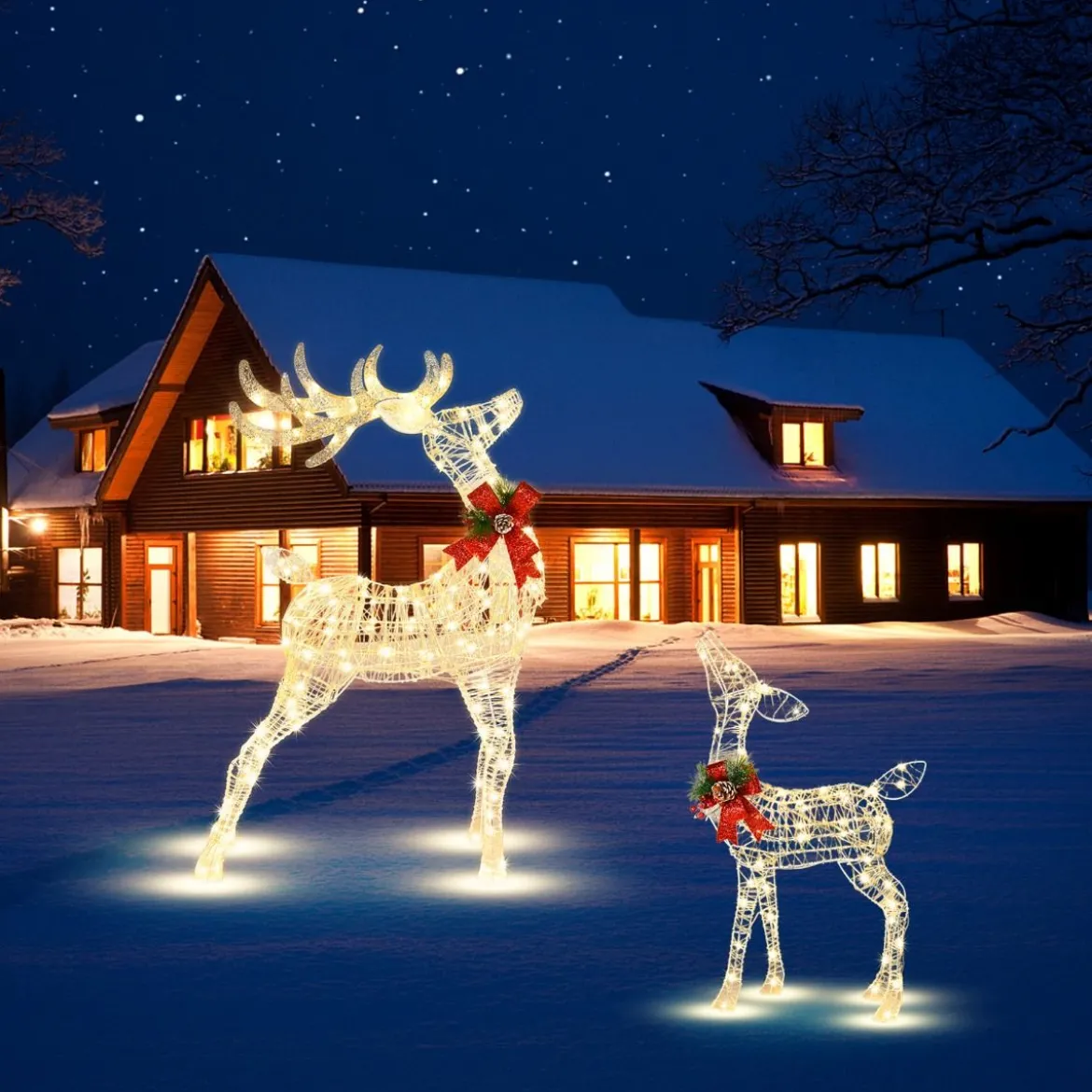 Vorgeleuchtetes Weihnachts-Rentier kleine Garten-Dekoration mit 50 LED-Lichtern & 4 Bodenanker