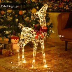 Vorgeleuchtetes Weihnachts-Rentier kleine Garten-Dekoration mit 50 LED-Lichtern & 4 Bodenanker