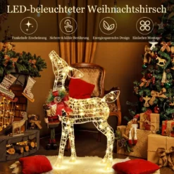 Vorgeleuchtetes Weihnachts-Rentier kleine Garten-Dekoration mit 50 LED-Lichtern & 4 Bodenanker
