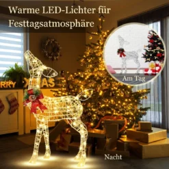Vorgeleuchtetes Weihnachts-Rentier kleine Garten-Dekoration mit 50 LED-Lichtern & 4 Bodenanker