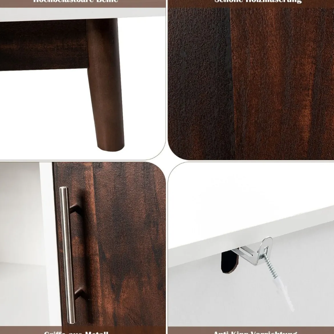 Vorratsschrank Buffetschrank mit 3 Türen 102 x 33 x 76 cm Weiß
