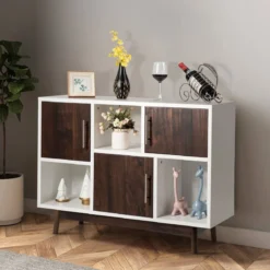 Vorratsschrank Buffetschrank mit 3 Türen 102 x 33 x 76 cm Weiß