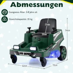 12V Rasenmäher mit Doppelten Steuerhebeln & LED-Lichter & Dreh- und Wende-Funktion Grün