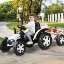 12V Traktor mit 2,4G Fernbedienung & Abnehmbarem Anhänger Aufsitztraktor für Kinder 3-8 J.