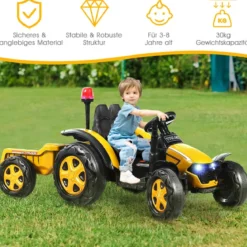 12V Traktor mit 2,4G Fernbedienung & Abnehmbarem Anhänger Aufsitztraktor für Kinder 3-8 J.