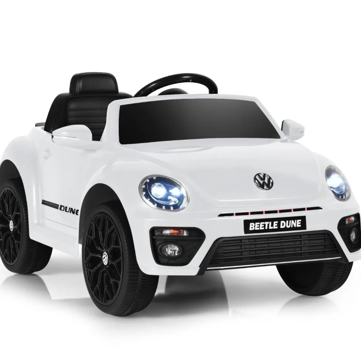 VW Beetle Kinderauto mit Musik & 2 Beleuchtungsmodi inkl. 2,4G Fernbedienung Weiß