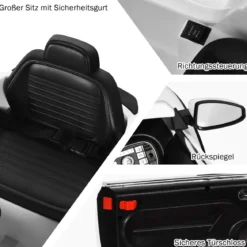 VW Beetle Kinderauto mit Musik & 2 Beleuchtungsmodi inkl. 2,4G Fernbedienung Weiß