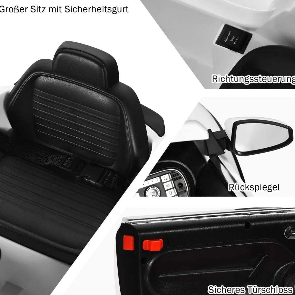 VW Beetle Kinderauto mit Musik & 2 Beleuchtungsmodi inkl. 2,4G Fernbedienung Weiß