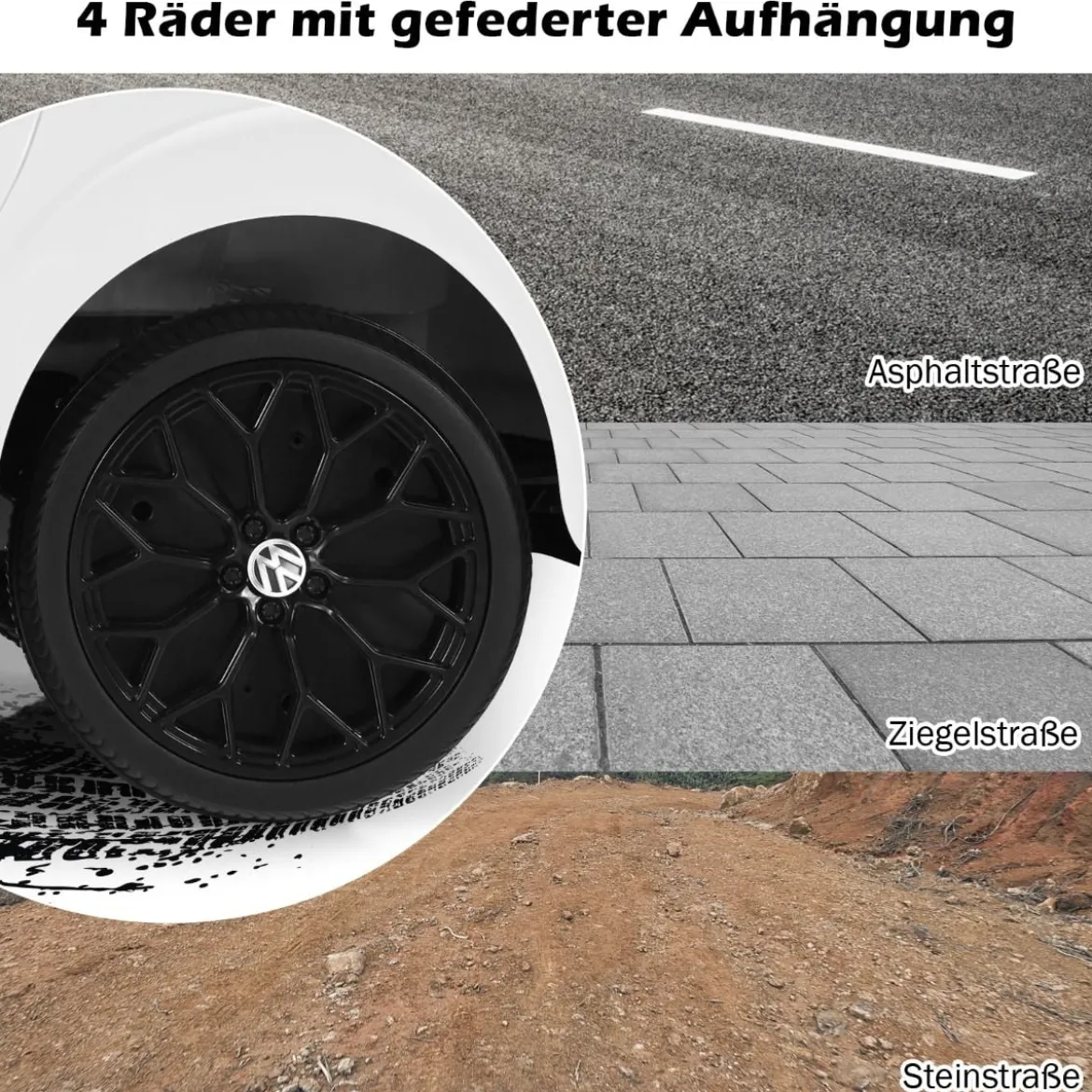 VW Beetle Kinderauto mit Musik & 2 Beleuchtungsmodi inkl. 2,4G Fernbedienung Weiß