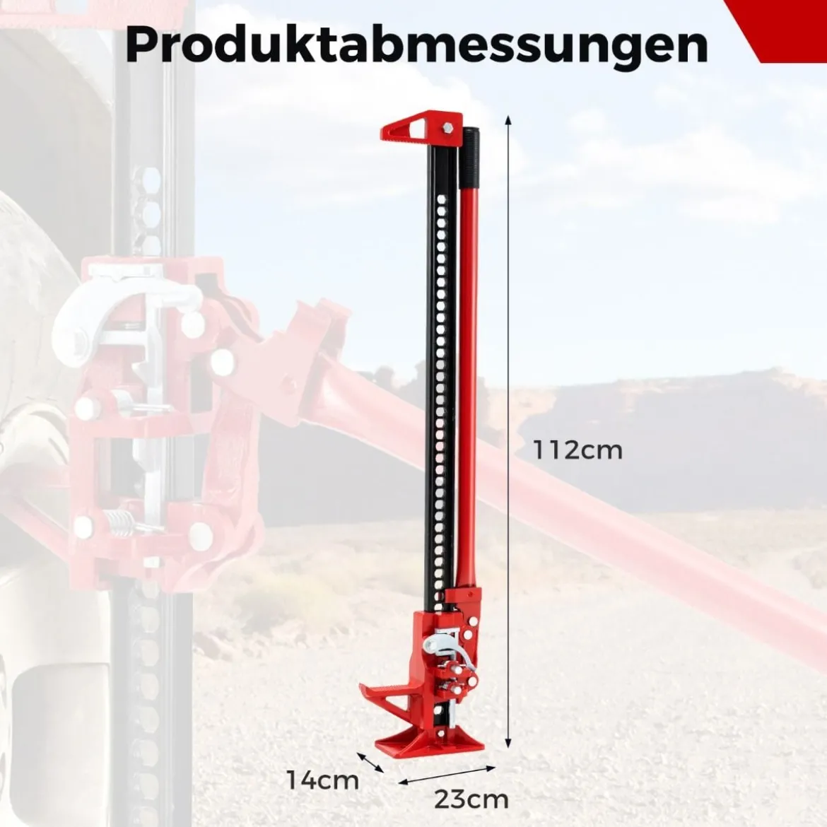Wagenheber 3T High Lift Allzweckheber Offroad Stockwinde 112 cm Zahnstangenheber Rot
