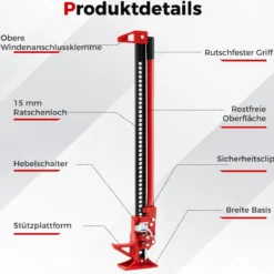 Wagenheber 3T High Lift Allzweckheber Offroad Stockwinde 112 cm Zahnstangenheber Rot