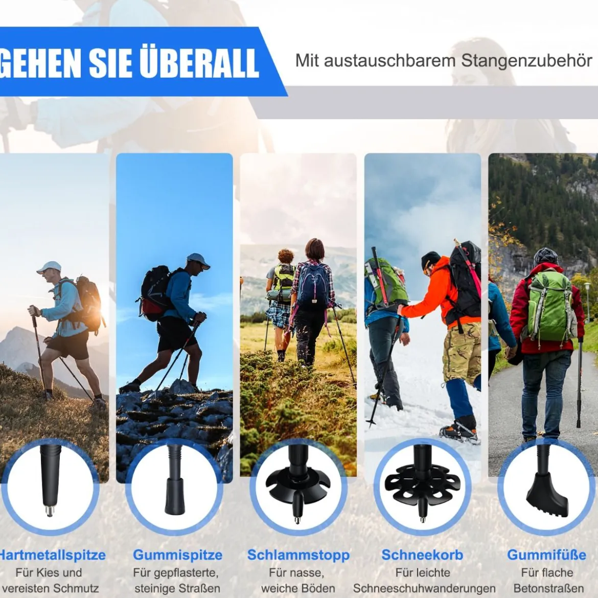 Wanderstöcke Teleskop Trekkingstöcke verstellbar 65-135cm Leichte Nordic Walking Stöcke aus Carbon und Aluminium