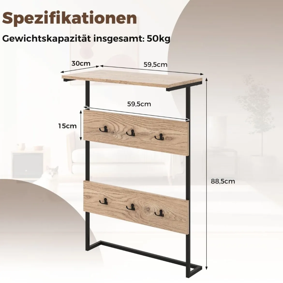 Wandgarderobe mit Ablage & 6 Haken Wandregal Industrielle Garderobenleiste Kleiderstange