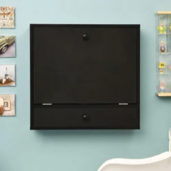 Wandklapptisch mit Ablagefächern & Schublade Klapptisch für Kleine Räume Schwarz