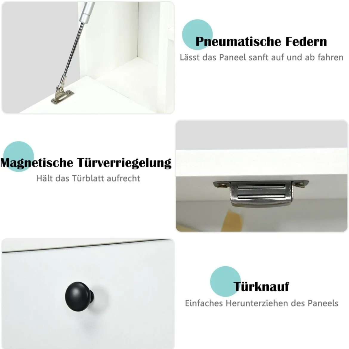 Wandklapptisch mit Ablagefächern & Schublade Klapptisch für Kleine Räume Weiß