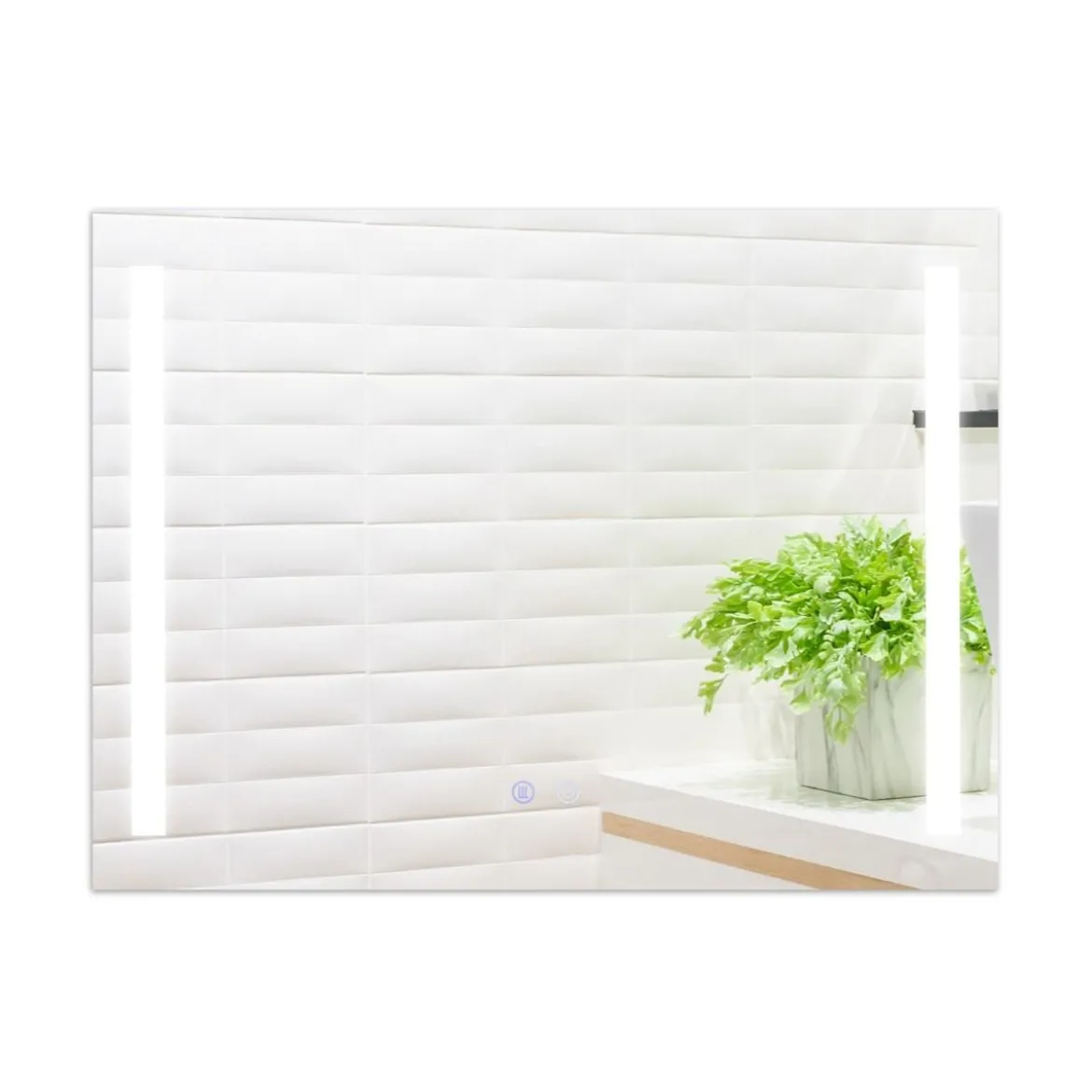 Wandmontierbarer LED-Spiegel mit stufenlos einstellbarer Helligkeit 80 x 60 cm