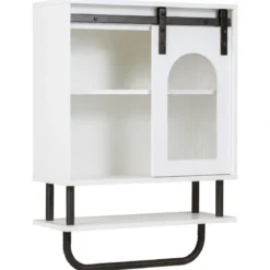 Wandmontierter Badschrank mit Handtuchhalter & Offener Ablage Hängeschrank Weiß