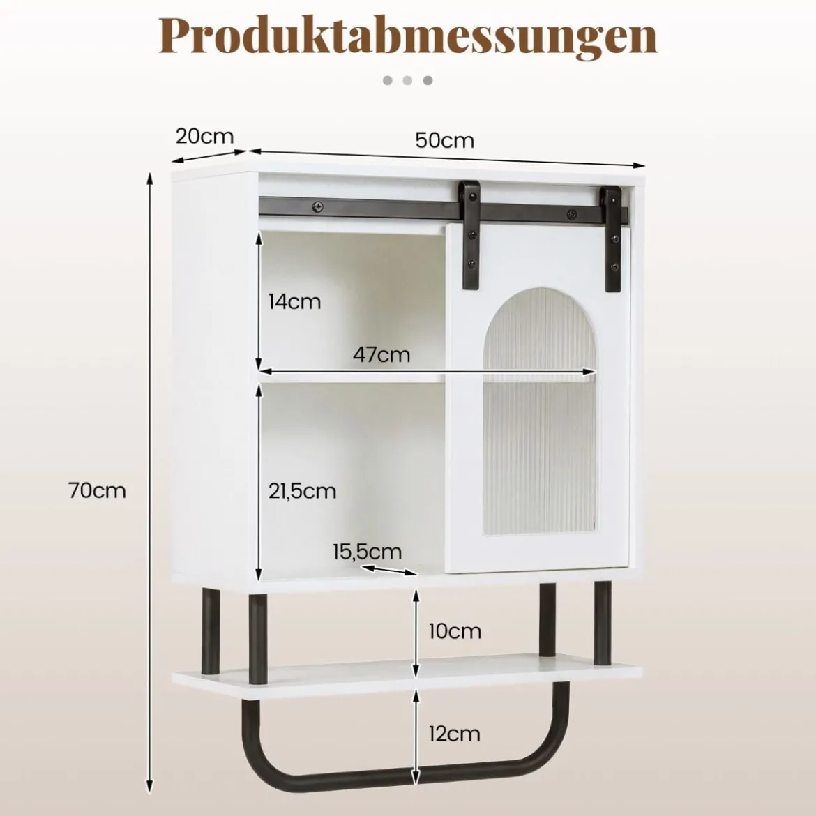 Wandmontierter Badschrank mit Handtuchhalter & Offener Ablage Hängeschrank Weiß