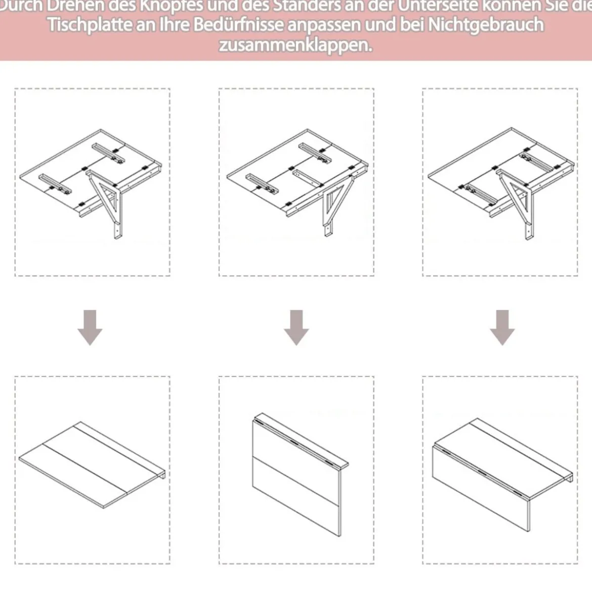 Wandmontierter Klapptisch Klapptisch für kleine Räume 80 x 60 cm Rosa