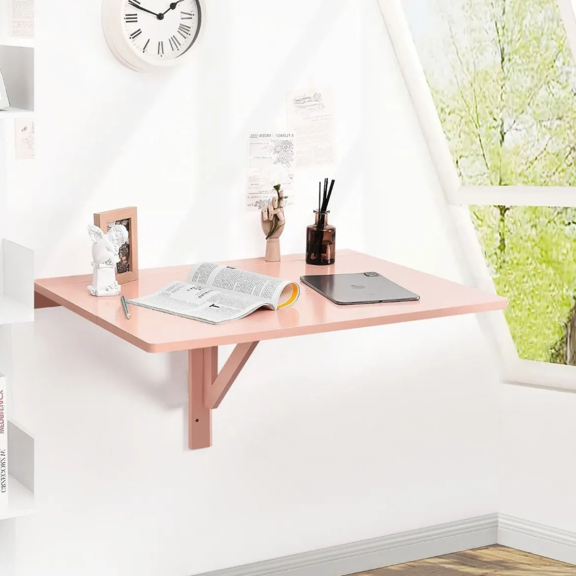 Wandmontierter Klapptisch Klapptisch für kleine Räume 80 x 60 cm Rosa