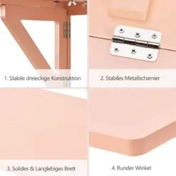 Wandmontierter Klapptisch Klapptisch für kleine Räume 80 x 60 cm Rosa