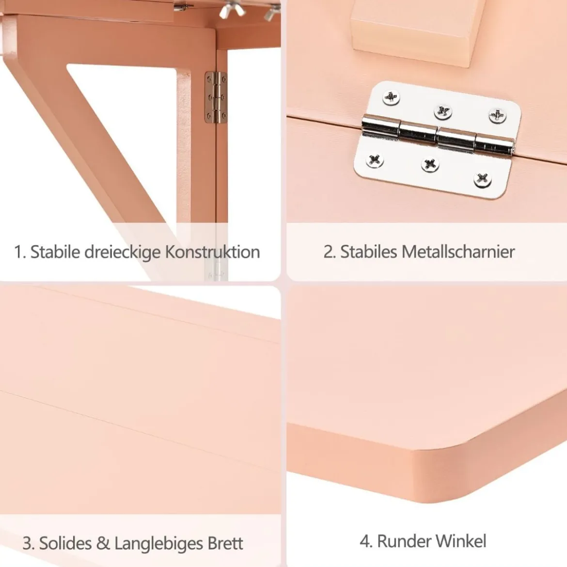 Wandmontierter Klapptisch Klapptisch für kleine Räume 80 x 60 cm Rosa