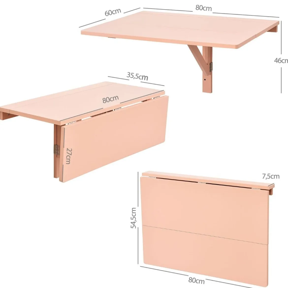 Wandmontierter Klapptisch Klapptisch für kleine Räume 80 x 60 cm Rosa