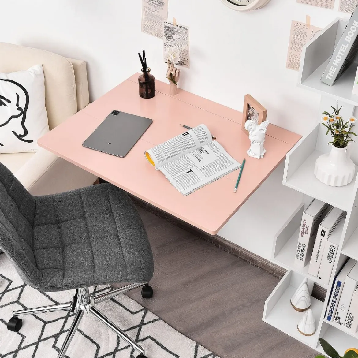 Wandmontierter Klapptisch Klapptisch für kleine Räume 80 x 60 cm Rosa