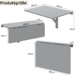 Wandmontierter Klapptisch Platzsparender Küchentisch Klappbarer Wandtisch 80 x 60 cm