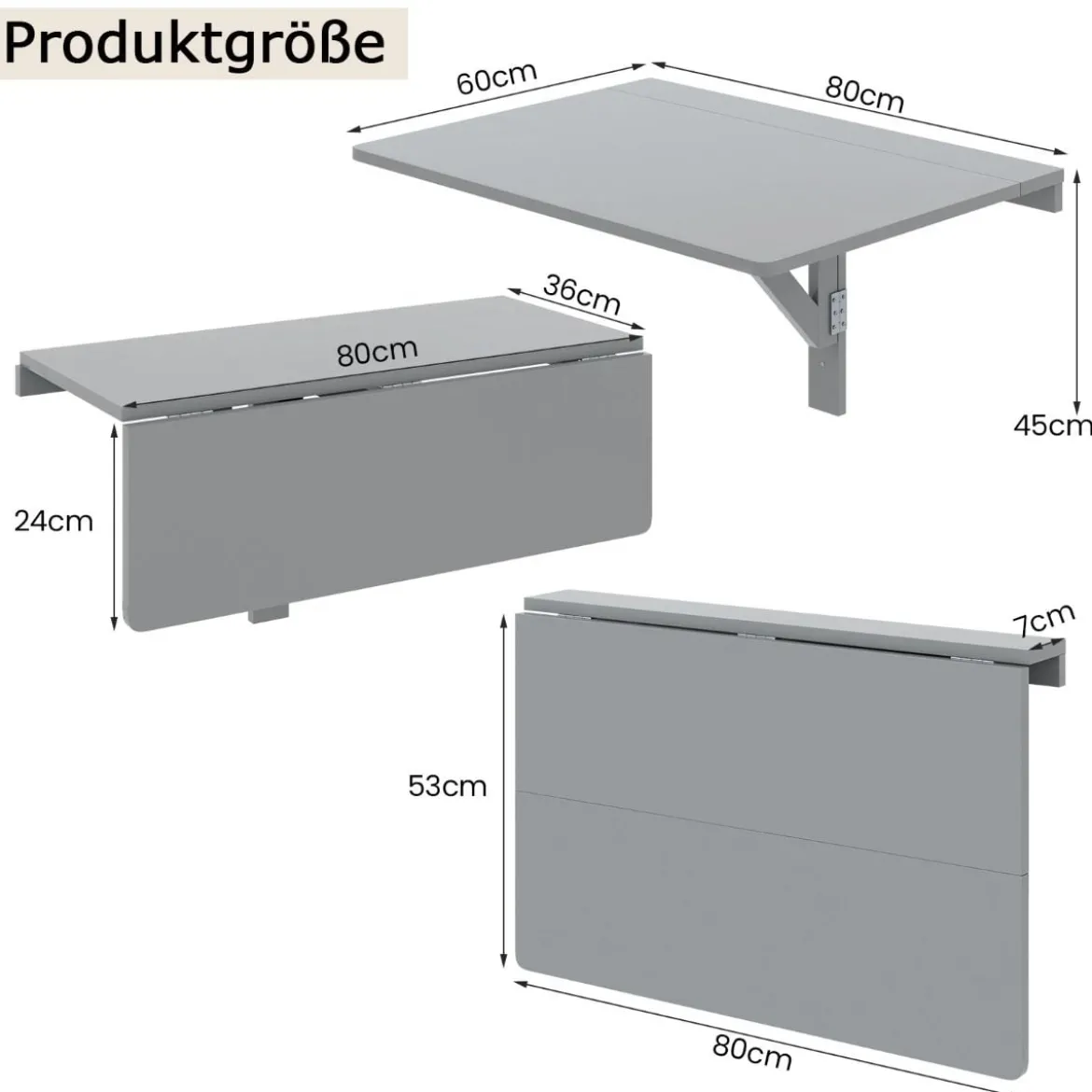 Wandmontierter Klapptisch Platzsparender Küchentisch Klappbarer Wandtisch 80 x 60 cm