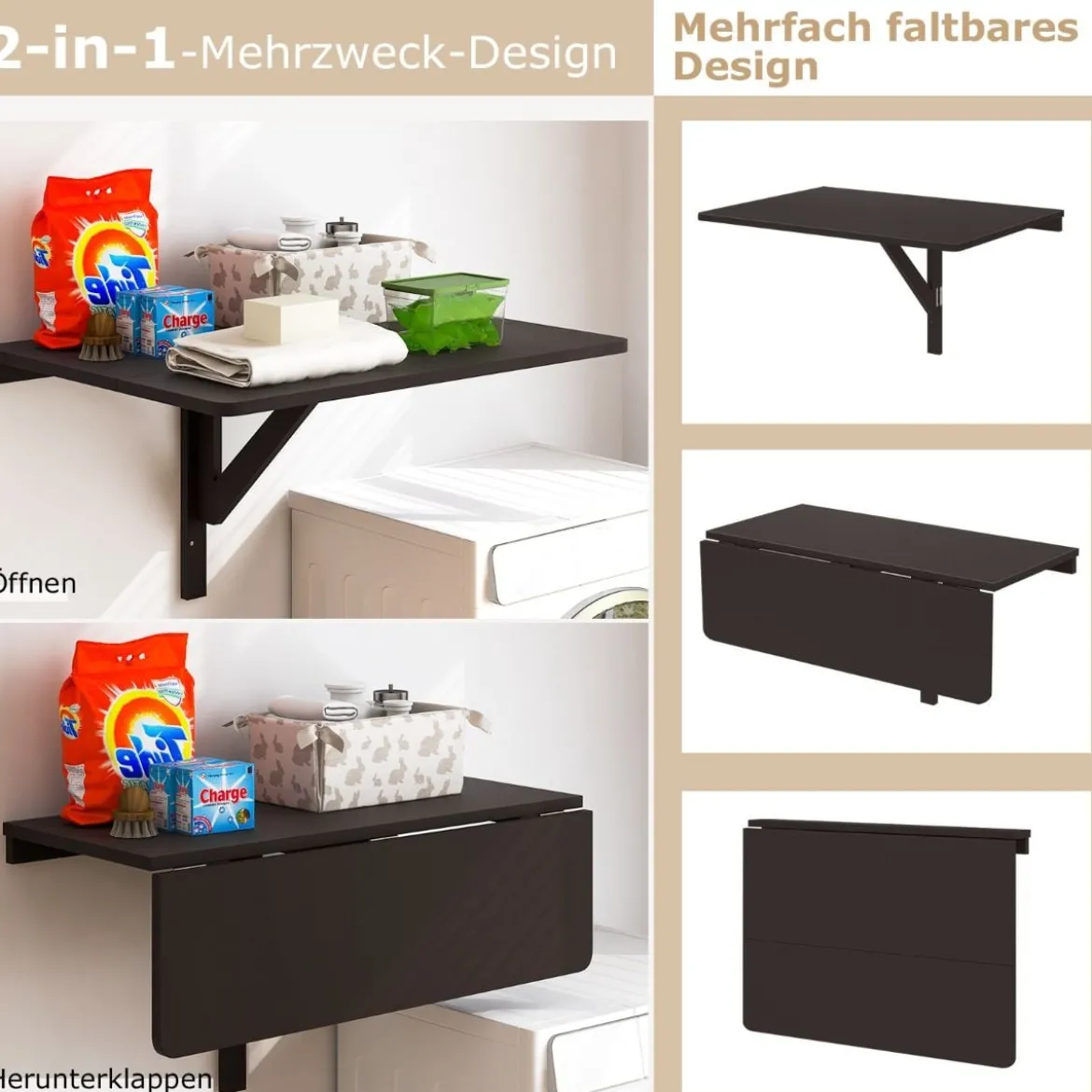 Wandmontierter Klapptisch Platzsparender Küchentisch Klappbarer Wandtisch 80 x 60 cm