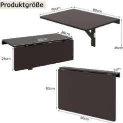 Wandmontierter Klapptisch Platzsparender Küchentisch Klappbarer Wandtisch 80 x 60 cm