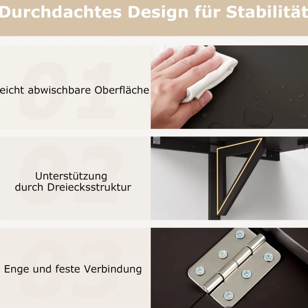 Wandmontierter Klapptisch Platzsparender Küchentisch Klappbarer Wandtisch 80 x 60 cm