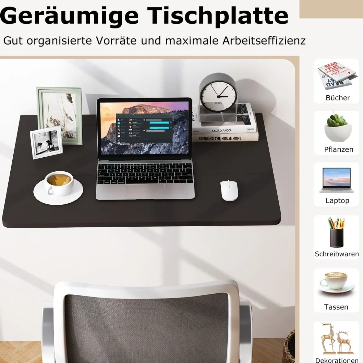 Wandmontierter Klapptisch Platzsparender Küchentisch Klappbarer Wandtisch 80 x 60 cm