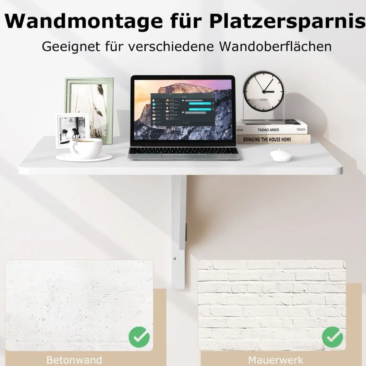 Wandmontierter Klapptisch Platzsparender Küchentisch Klappbarer Wandtisch 80 x 60 cm