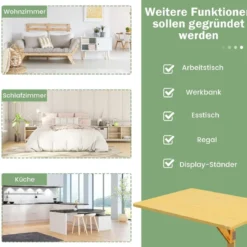 Wandmontierter Klapptisch platzsparender herunterklappbarer Laptop-Arbeitsplatz 80 cm x 60 cm Natur