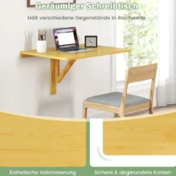 Wandmontierter Klapptisch platzsparender herunterklappbarer Laptop-Arbeitsplatz 80 cm x 60 cm Natur