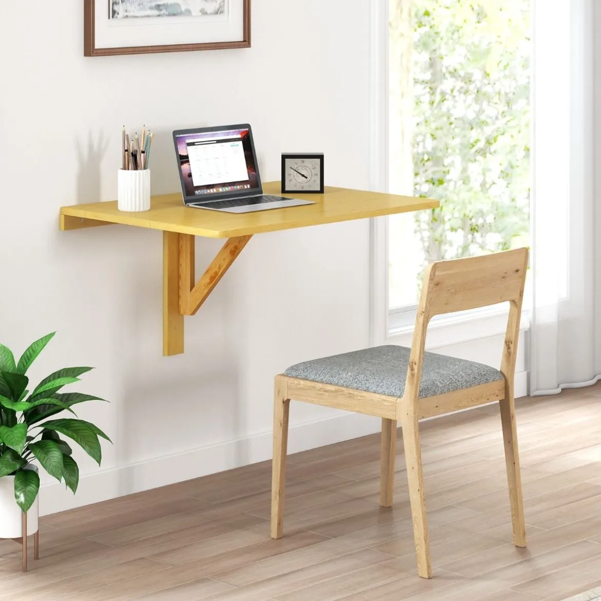 Wandmontierter Klapptisch platzsparender herunterklappbarer Laptop-Arbeitsplatz 80 cm x 60 cm Natur