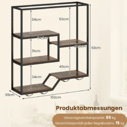 Wandmontierter Weinregal mit Flaschen- & Glasablage 6-stöckiges Hängeregal Rustikal Braun