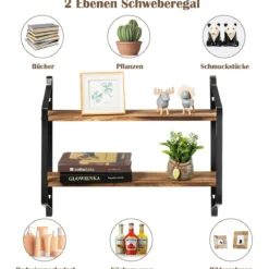 Wandregal 2 Ebenen Schweberegal Regal Wandbefestigt Regal Hängend 60 x 15 x 51 cm