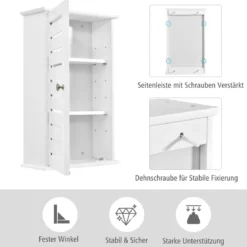 Wandschrank aus Holz mit 3 Verstellbaren Regalen & Türen & Magnetfuß für Badezimmer