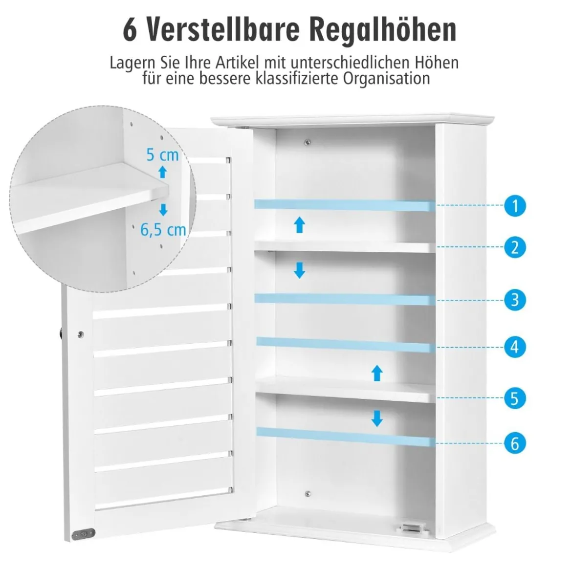 Wandschrank aus Holz mit 3 Verstellbaren Regalen & Türen & Magnetfuß für Badezimmer