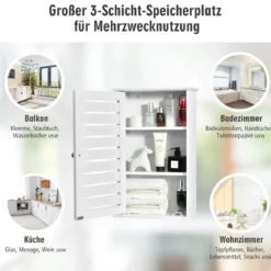 Wandschrank aus Holz mit 3 Verstellbaren Regalen & Türen & Magnetfuß für Badezimmer