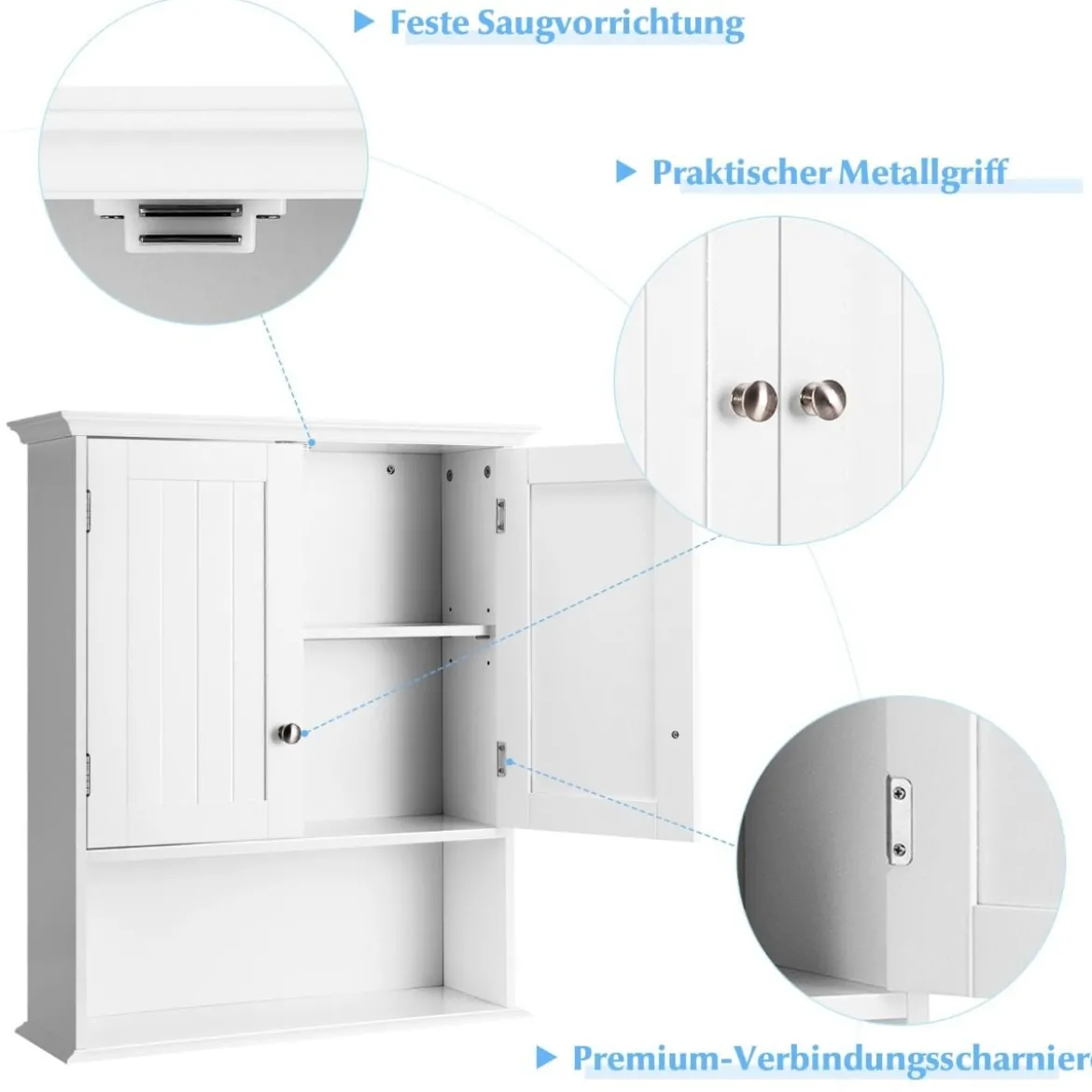 Wandschrank Badezimmer-Wandschrank Hängeschrank aus Holz 60 x 20 x 70,5 cm Weiß