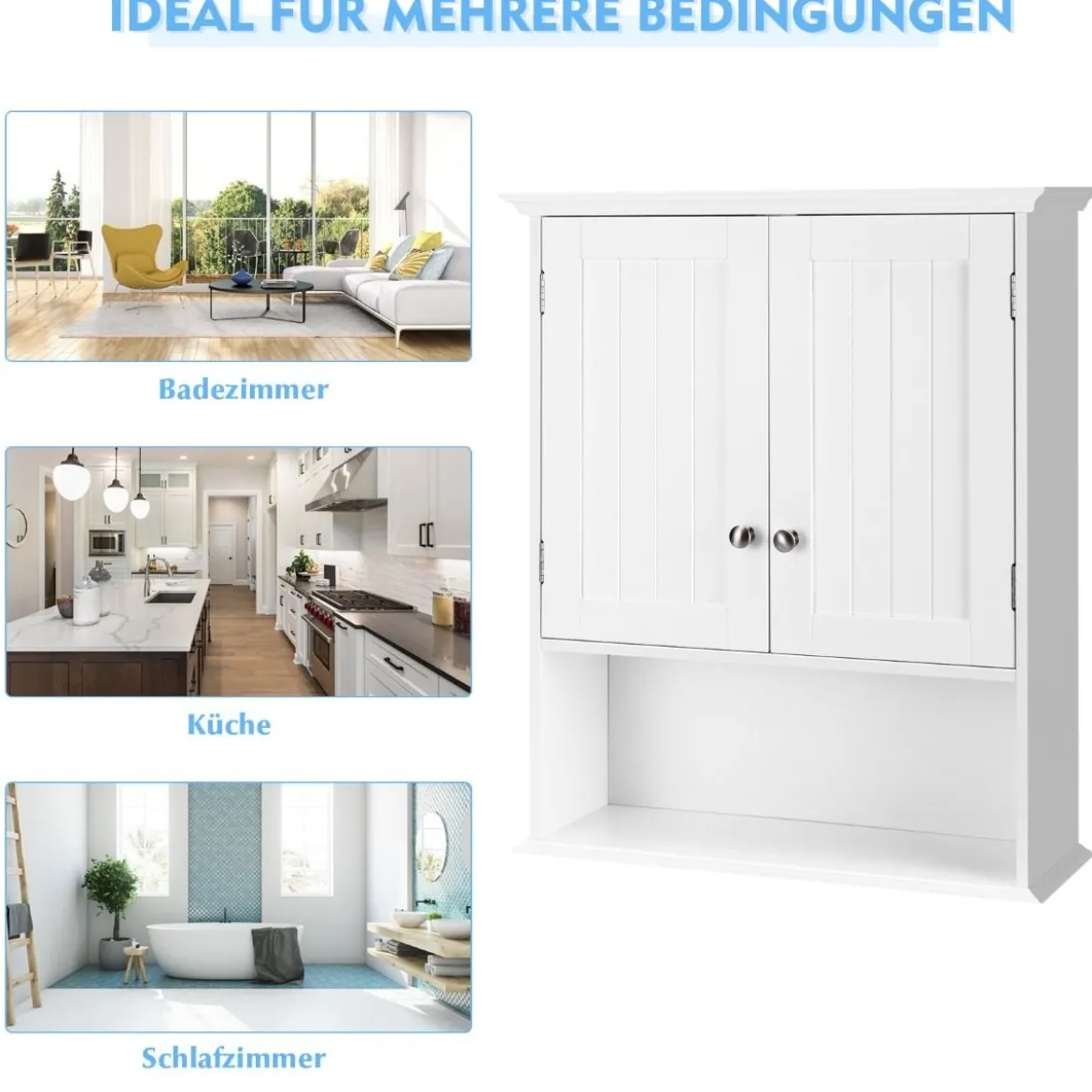 Wandschrank Badezimmer-Wandschrank Hängeschrank aus Holz 60 x 20 x 70,5 cm Weiß