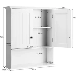 Wandschrank Badezimmer-Wandschrank Hängeschrank aus Holz 60 x 20 x 70,5 cm Weiß